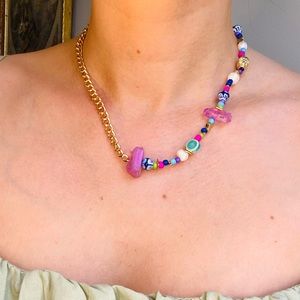 gold chain half beaded necklace